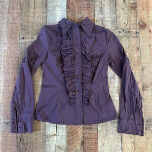 Pois purple button down vintage style long sleeve shirt women's size M